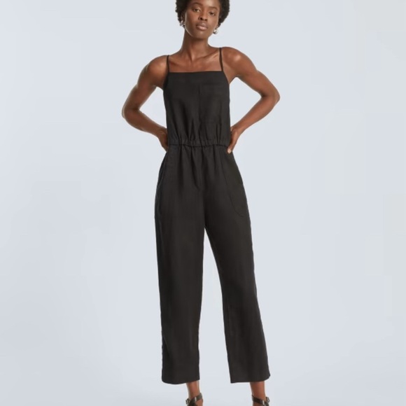 Everlane The Linen Shoestring Jumpsuit Size Large Black New with tag